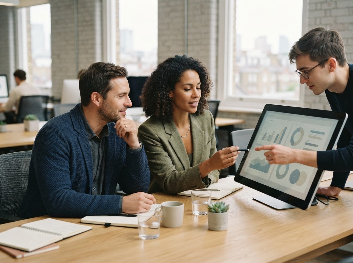 alphaai analysts reviewing market data models